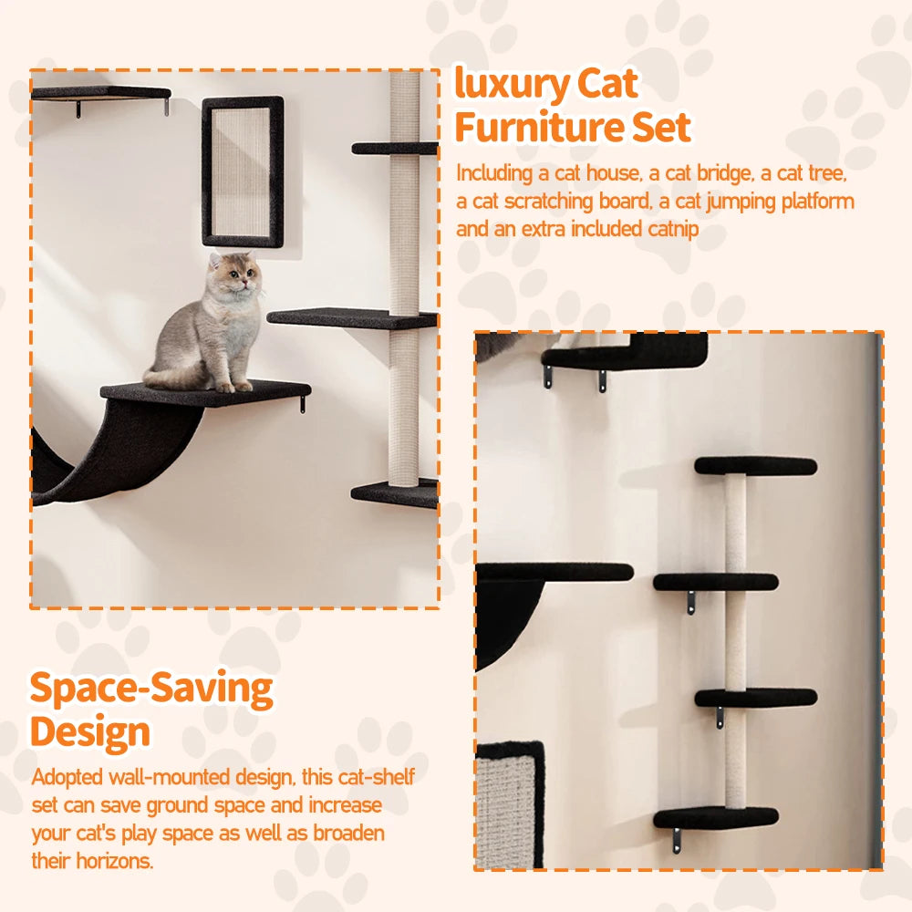 Multi-Tier Cat Tree Set with Hammock & Jumping Platform